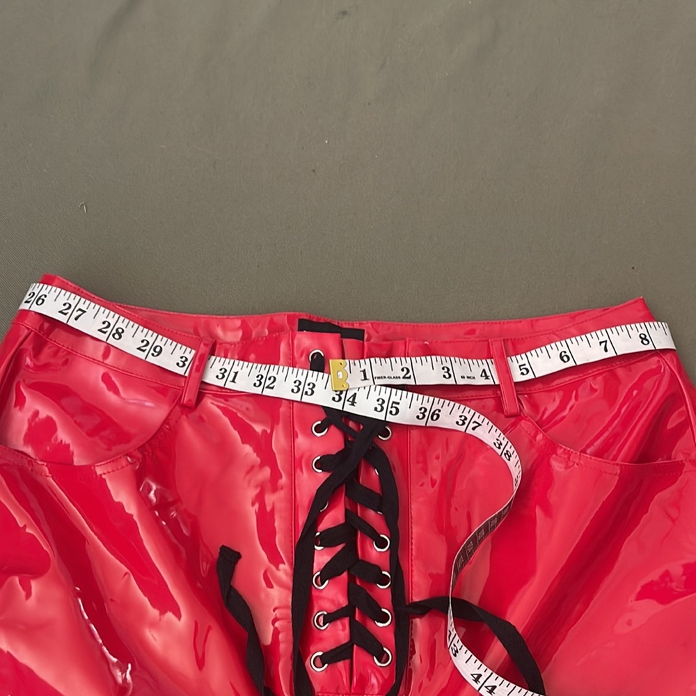 PRETTY little THING  metalic red color Hi-RISE  Size 14” Womens pants - Picture 8 of 15